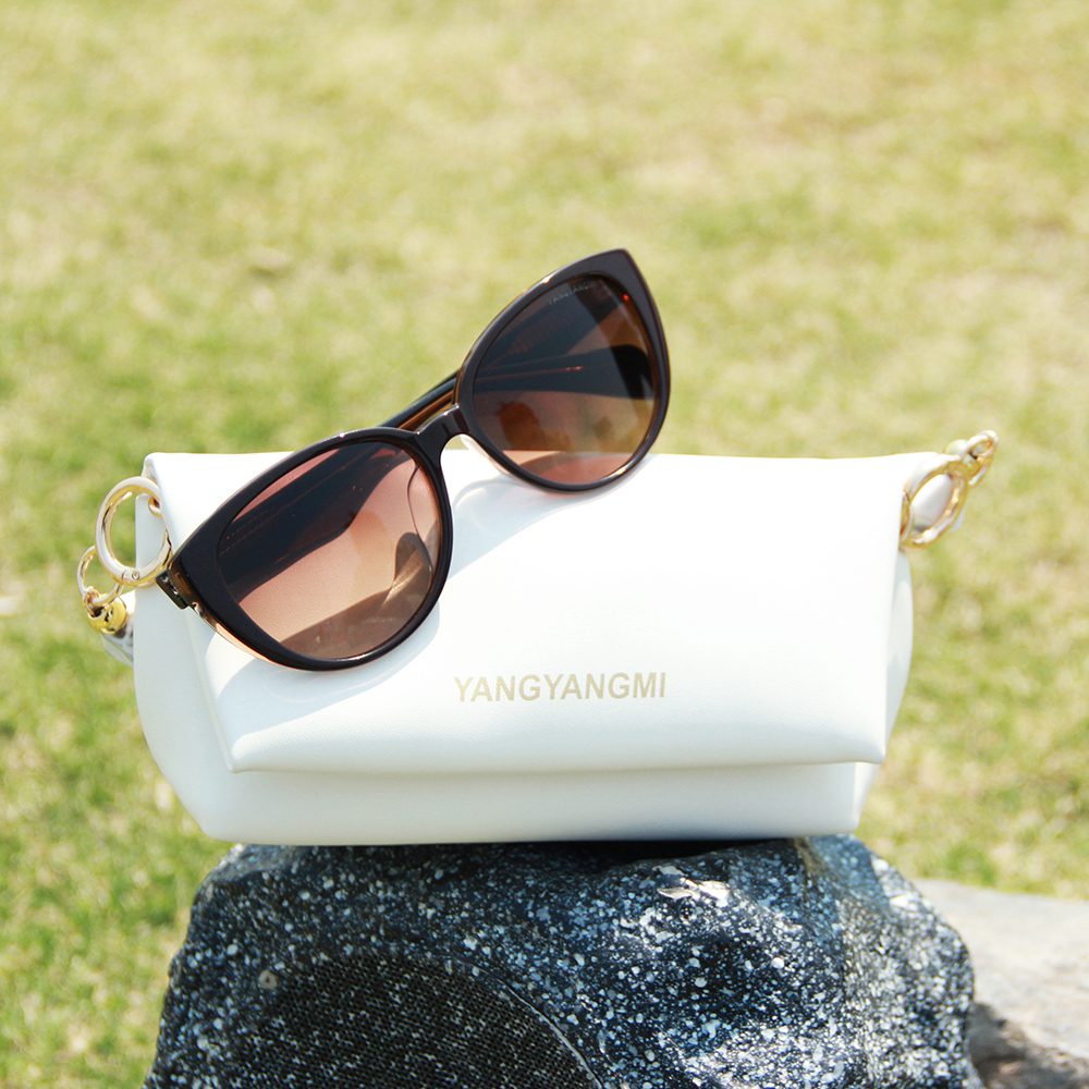 Premiere Nylon Polarized Cat Eye Acetate Women's Sunglasses, Burgundy, Gradient Lens, White PU Sunglasses Bag