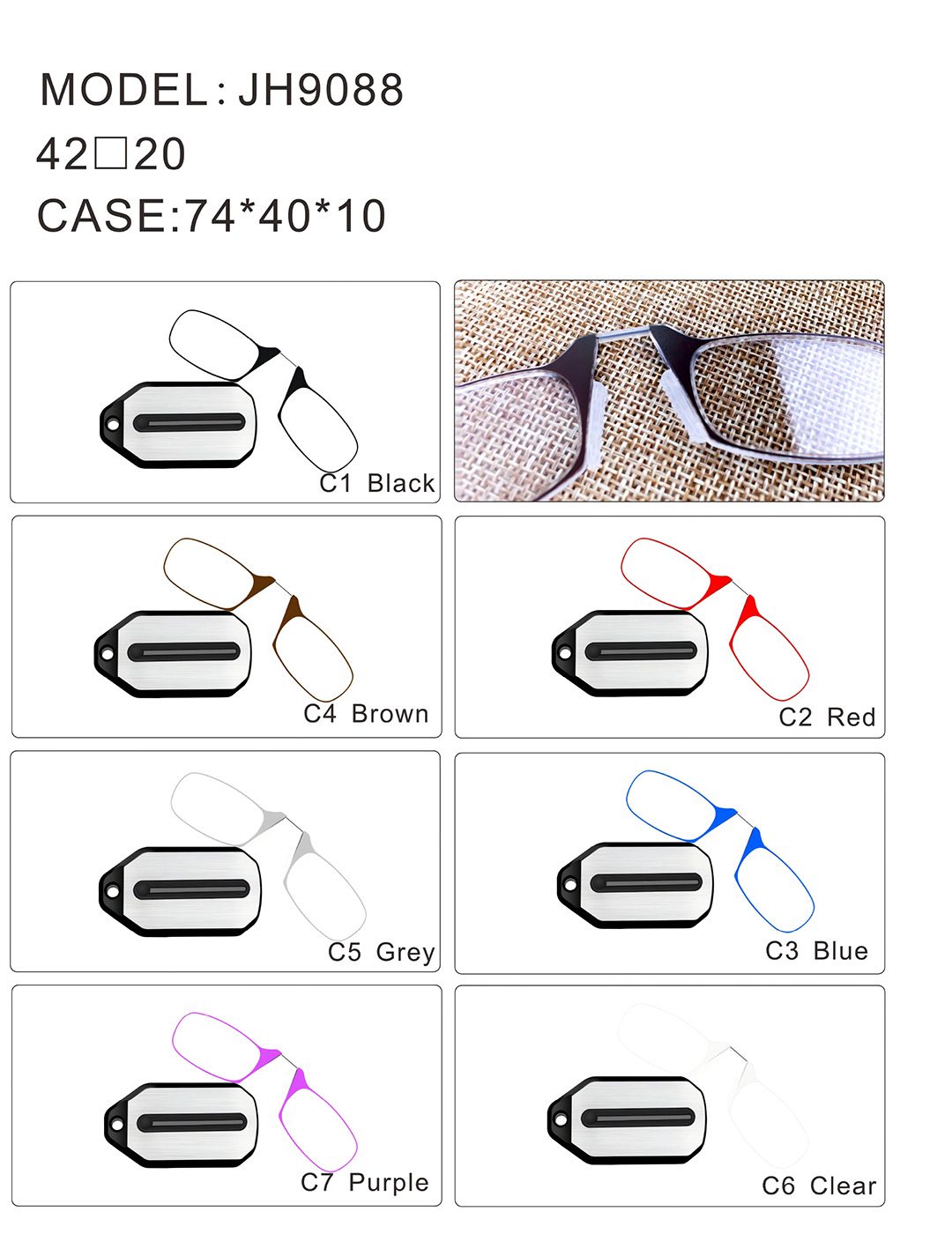Mini Nose Clip Reading Glasses - JH9088 - Keychain - Reader - Detail - Colors