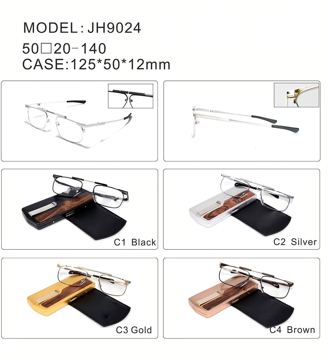 Reading Glasses Come - JH9024 - Metal - Glasses Case - Set - Product Details - Black - Gold - Silver - Brown