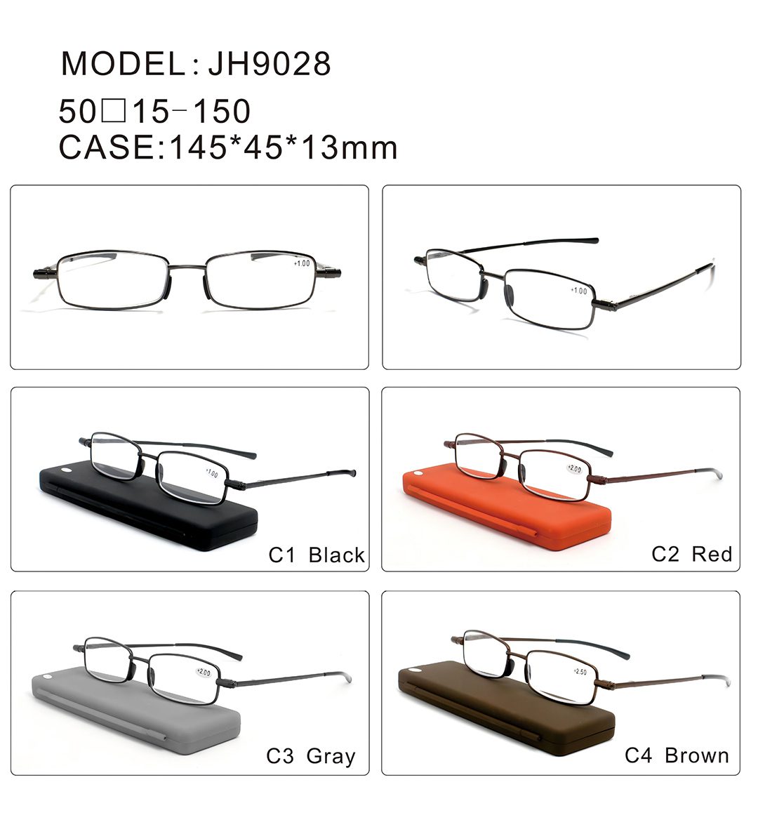 Rectangle Reading Glasses - JH9028 - Full Frame - Metal - Detail - Colors