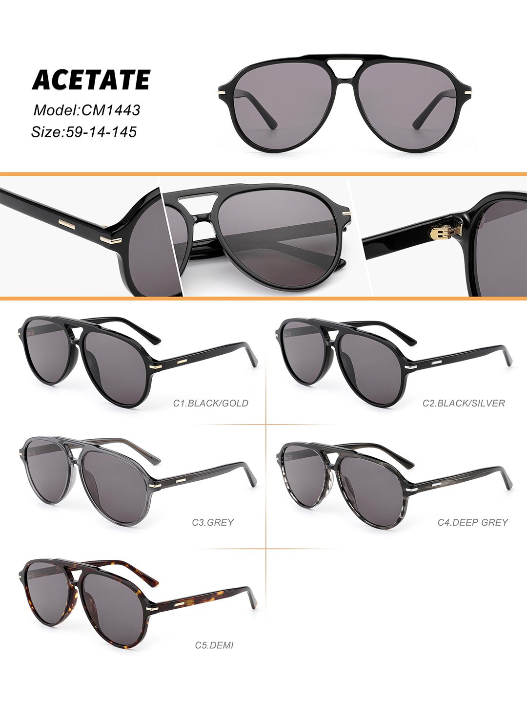 Aviator Oversized Sunglasses 001443 - Detail Display