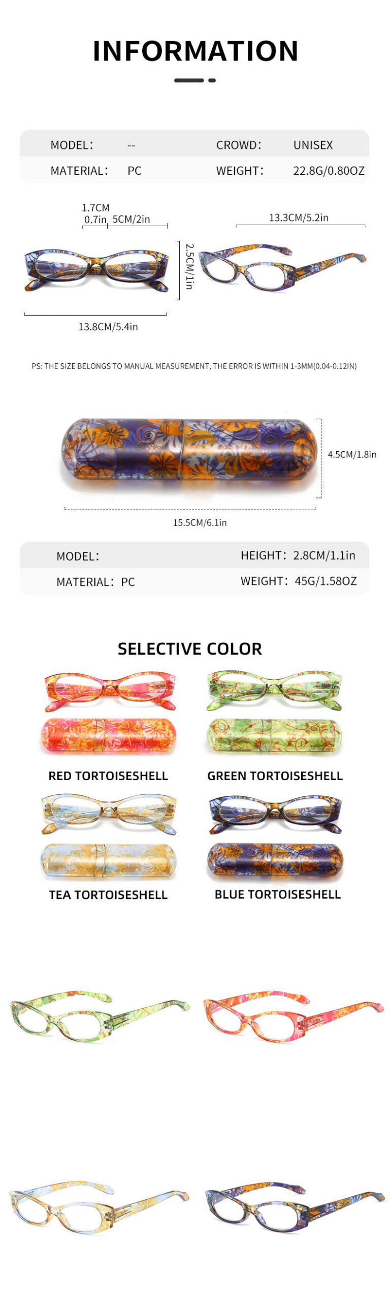 Reading Glasses 2026610 Info - Size - Color - Material - Eyeglass Case Info