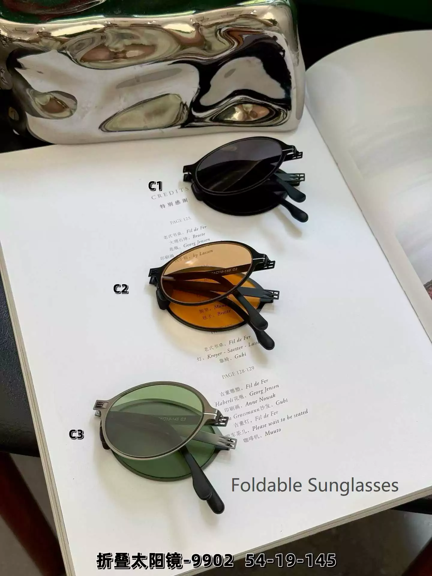 Stainless Steel Foldable Sunglasses 9902 - Folded Display