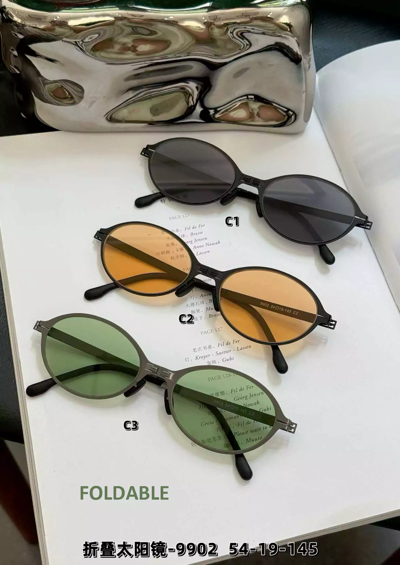 Stainless Steel Foldable Sunglasses 9902 - Gunmetal/Green - Black/Grey - Tea/Black