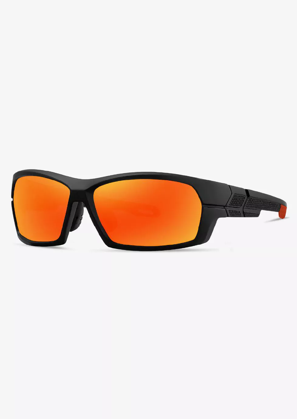 Curved Sunglasses 2618202 - Black Frame - Orange Red Temple - Rubber Nose Pad - C2