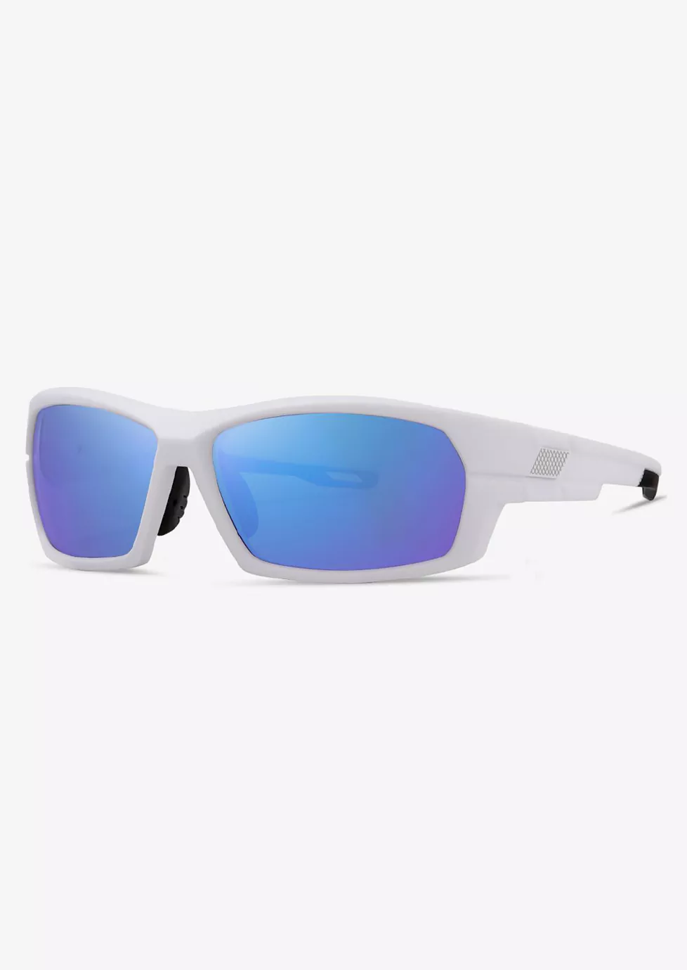 Curved Sunglasses 2618202 - White Frame - Deep Blue Lenses - Rubber Nose Pad - C6