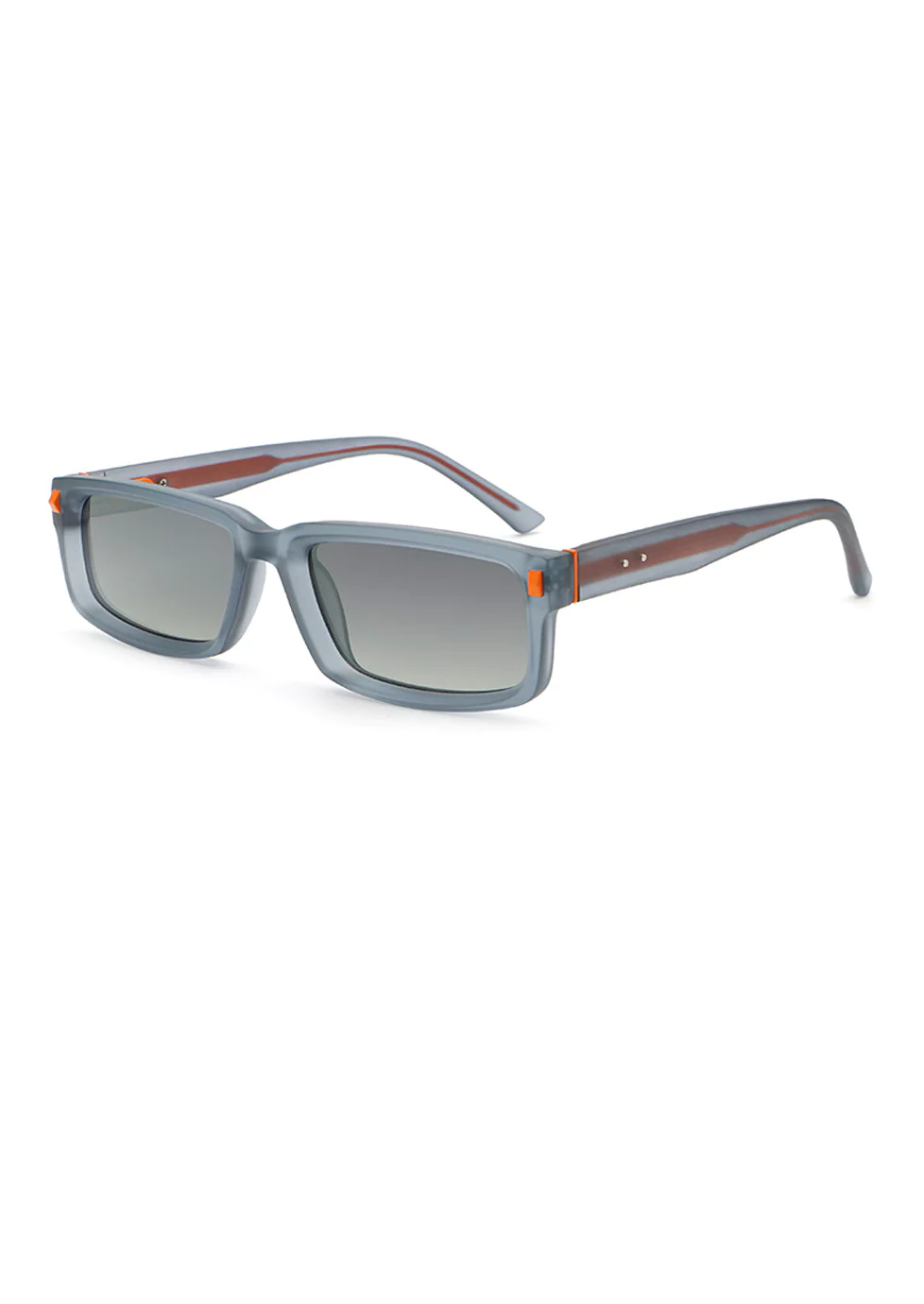 Sunglasses S309812-C5, Transparent Matte Blue, Gradient Gray Polarized Lenses, Orange-Red Temple Core, Rectangle