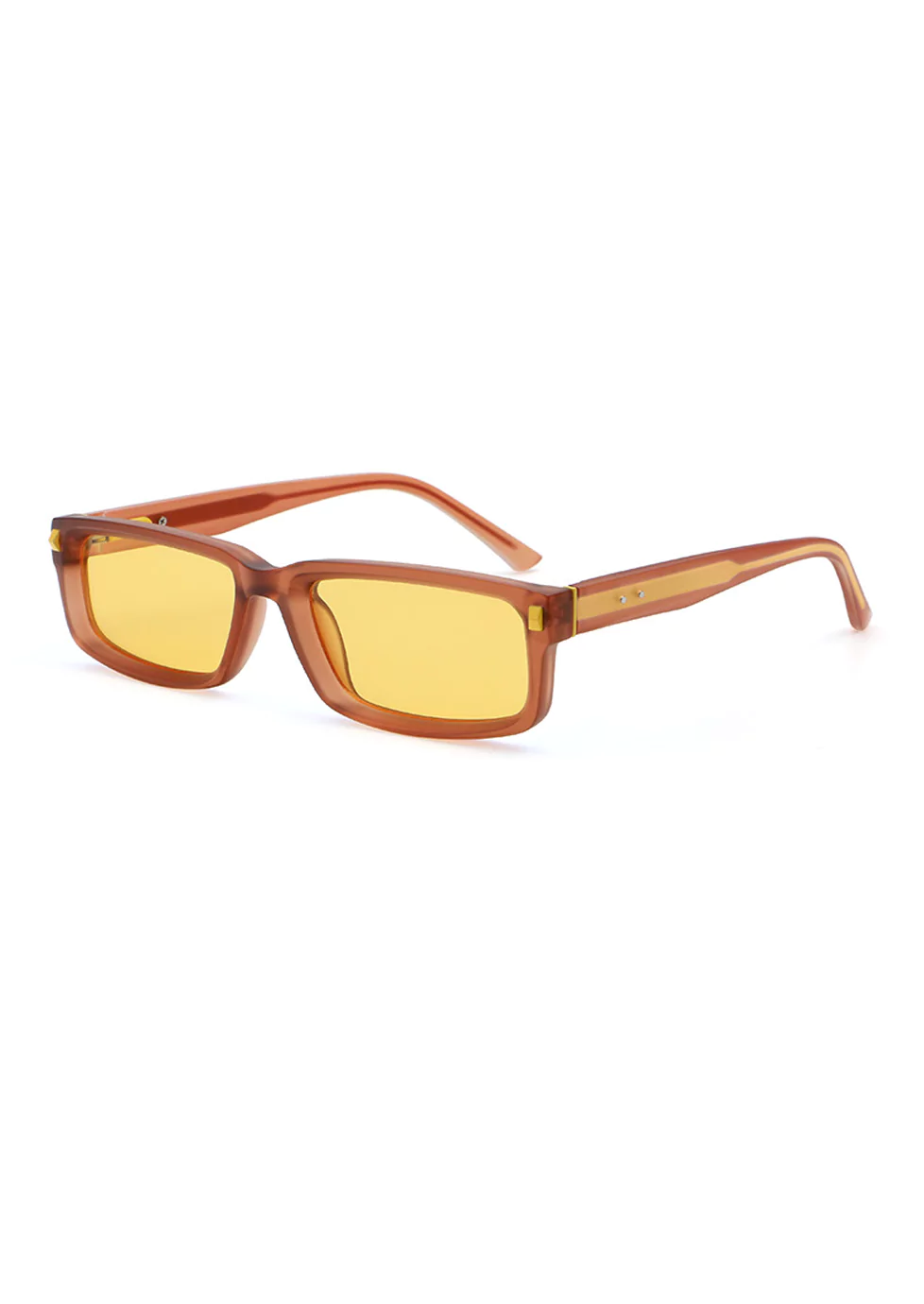 Sunglasses S309812-C6, Transparent Matte Brown, Yellow Polarized Lenses, Rectangle