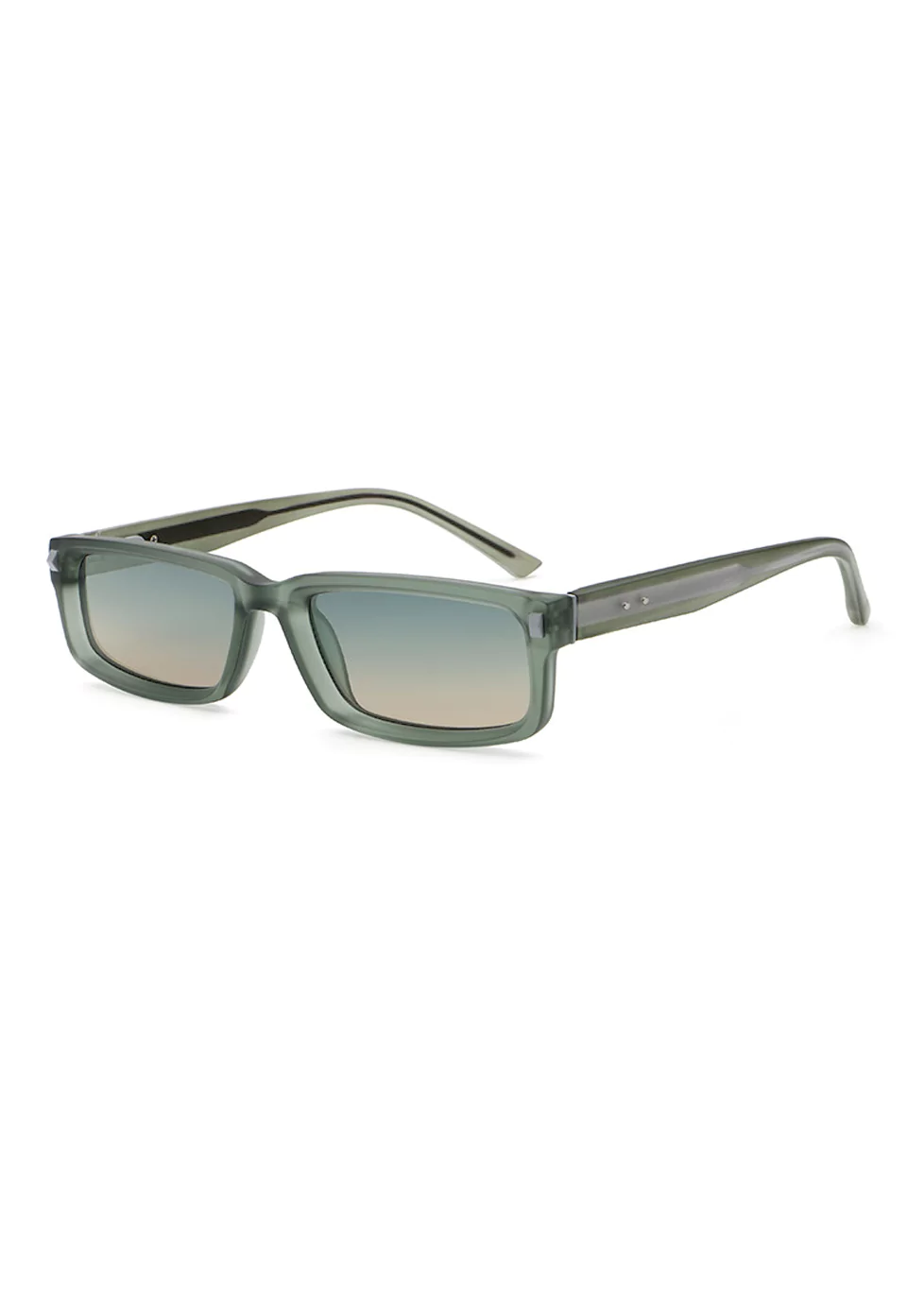 Sunglasses S309812-C7, Transparent Matte Green, Gradient Gray-Blue Polarized Lenses, Rectangle
