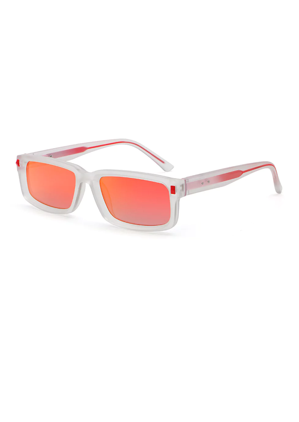 Sunglasses S309812-C8, Transparent, Coral Pink Polarized Lenses, Coral Pink Temple Core, Rectangle